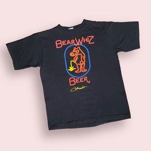 Vintage 1988 Bear Whiz Beer Colorado Single Stitch Puffy Print Black T-Shirt